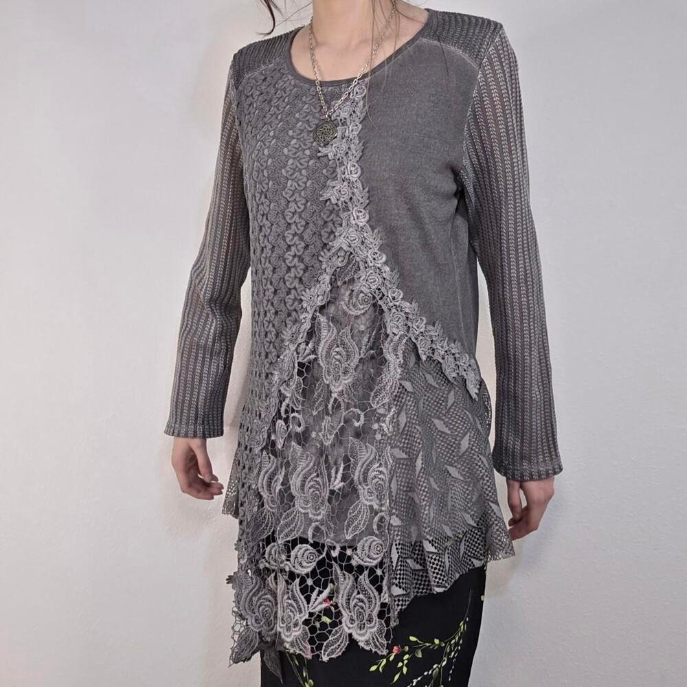 Y2K Lace Patchwork Mesh Top Fairy Grunge Whimsigoth Mixed Meda Size Large